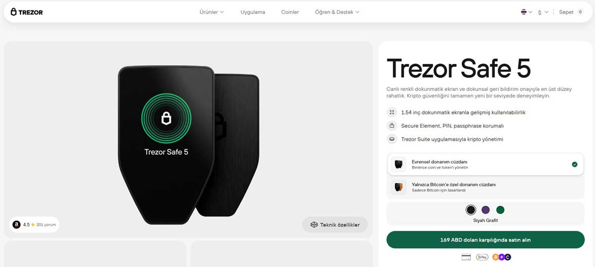 Trezor Safe 5 donanım cüzdanı