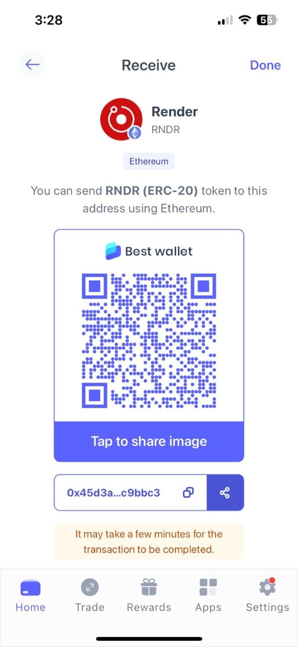 render coin cüzdana ekleme