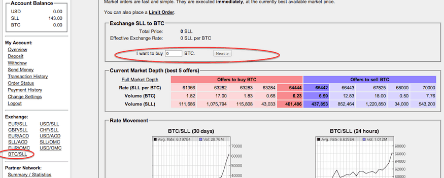 Buy Bitcoins with SLL