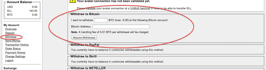 Withdraw Bitcoins