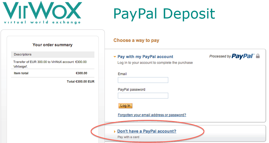Credit card option from Paypal screen