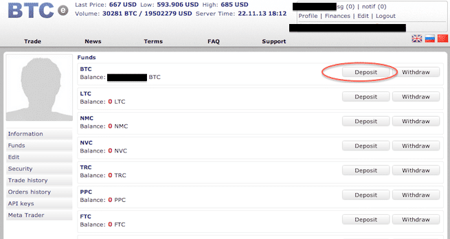 Deposit Bitcoins in BTC-E