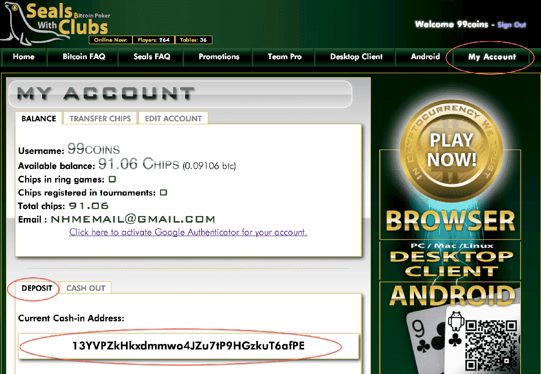 deposit bitcoins seals with clubs