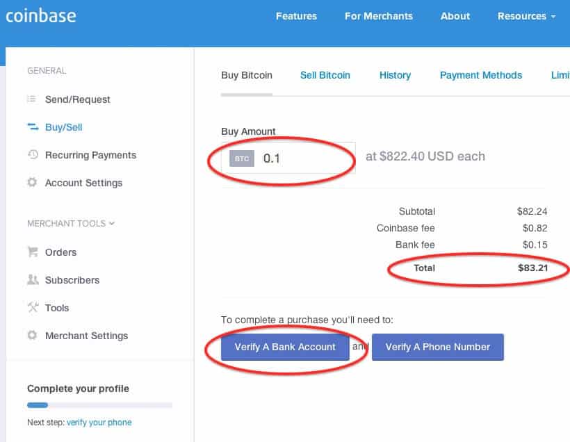 how to buy bitcoin with bank account on coinbase