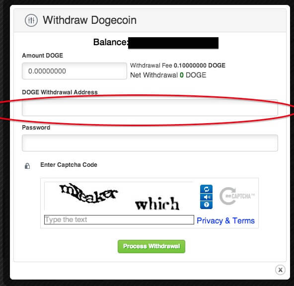 Dogecoin wallet address for withdrawl