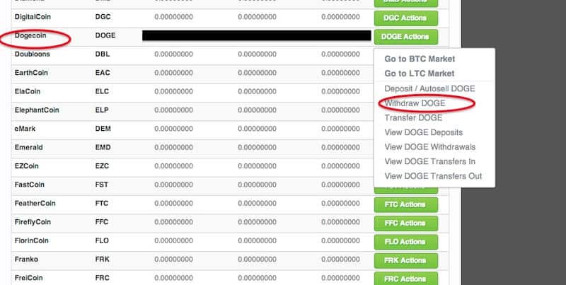 withdraw dogecoin