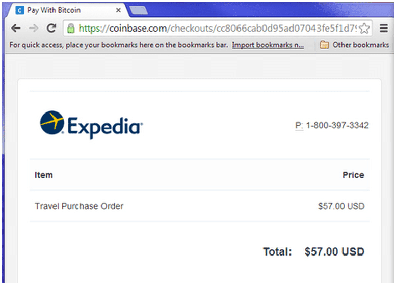 expedia using bitcoin