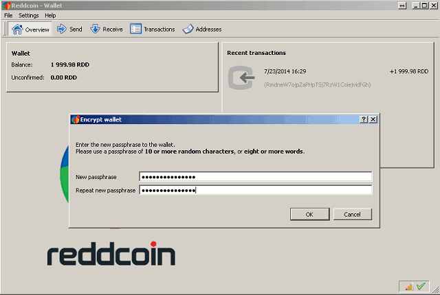 Enter Encryption Password for Old Reddcoin Wallet