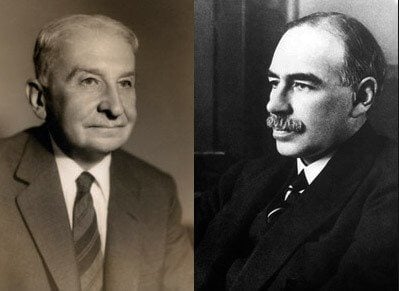 Ludwig von Mises (left) and John Maynard Keynes (right)
