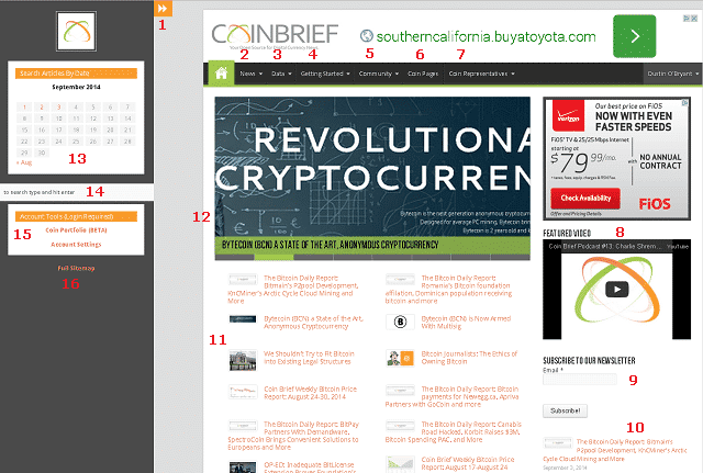 Screenshot of Coin Brief's Home Page with Numbers