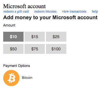 Funding Microsoft accounts with bitcoin