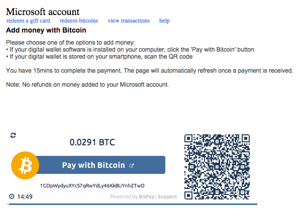 add bitcoin to microsoft account