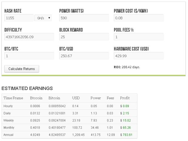 Bitcoin mining yield calculator