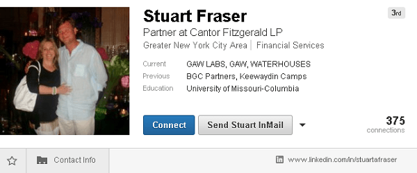 Top Clip of Stuart Fraser's LinkedIn Profile, Showing GAW LABS