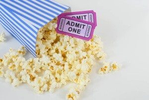 movie ticket and popcorn