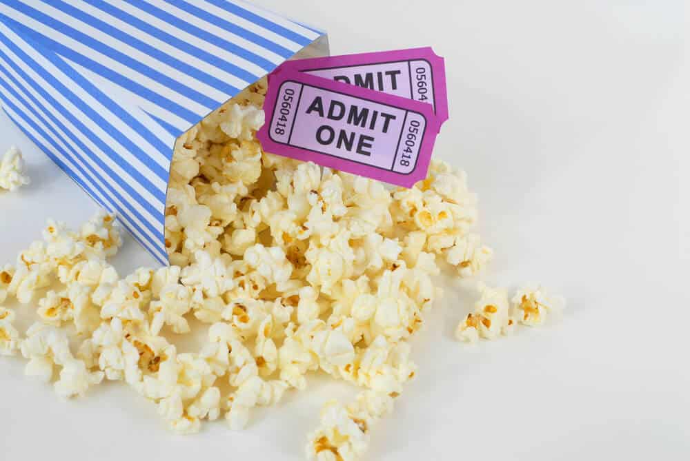 movie ticket and popcorn