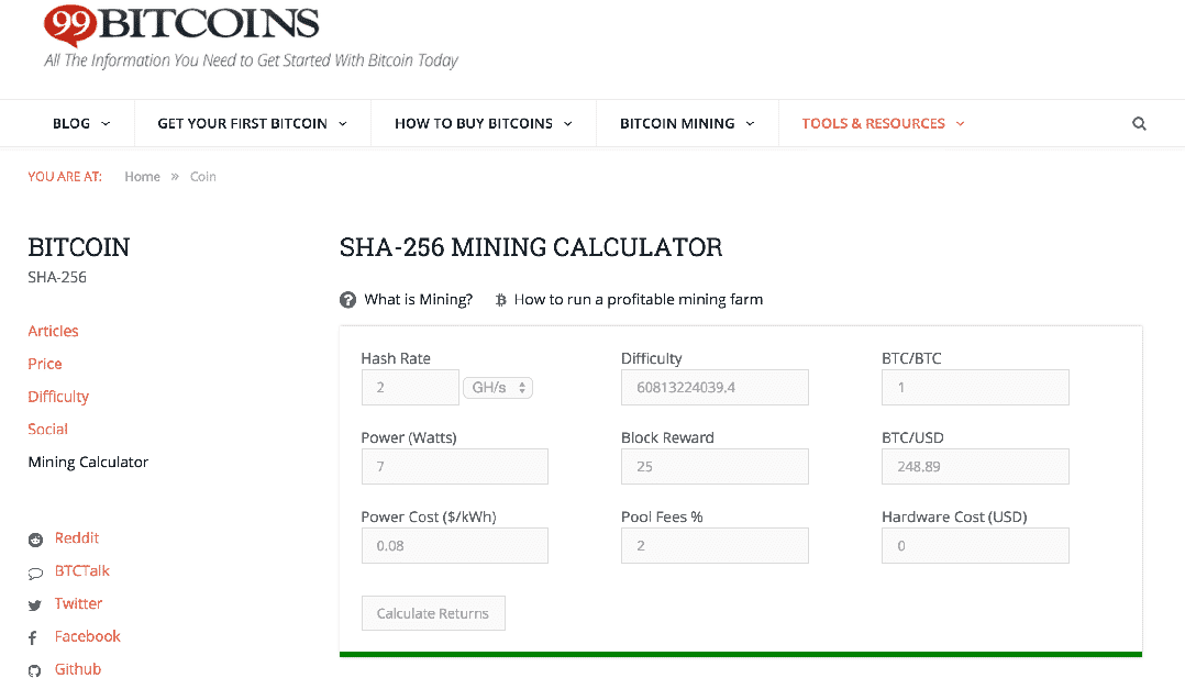 Bitcoin mining calculator