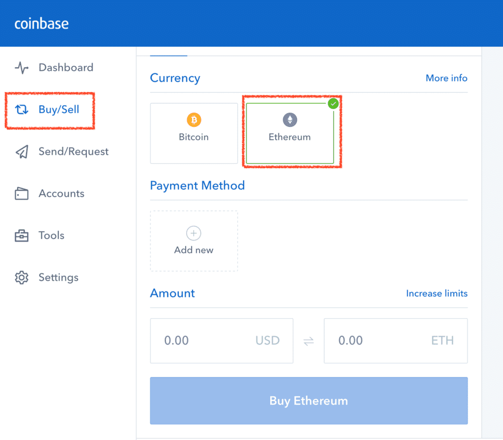 buy Ethereum Coinbse