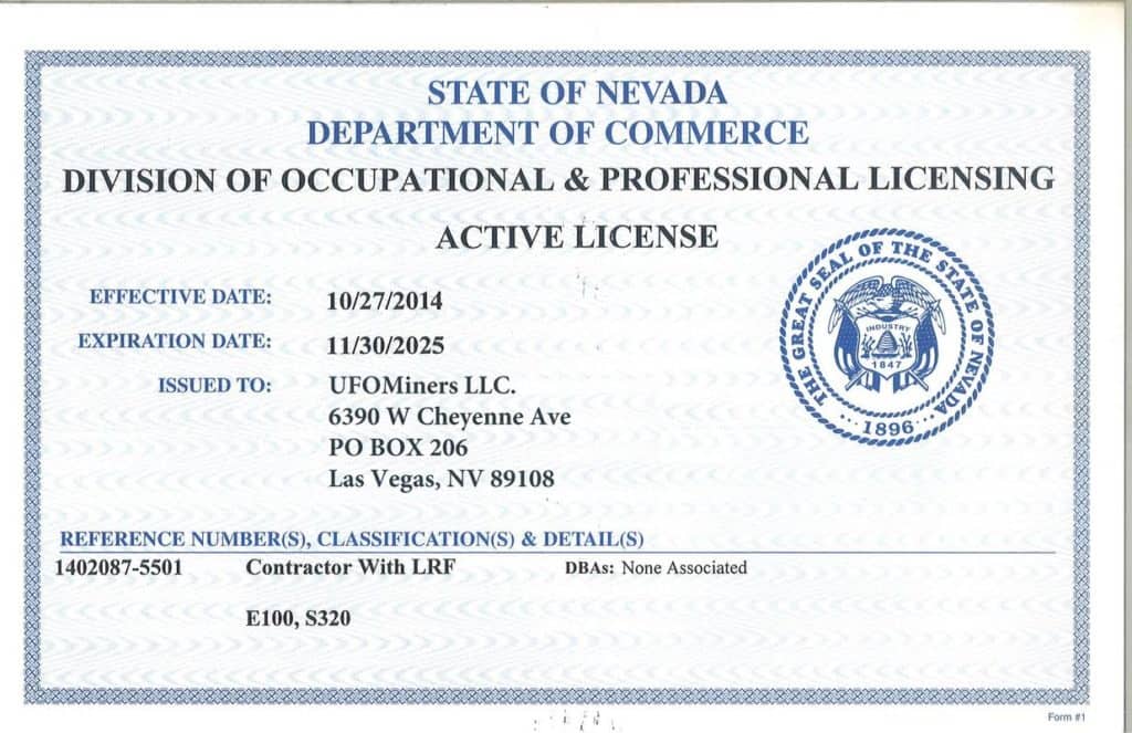 UFO Miners certificate