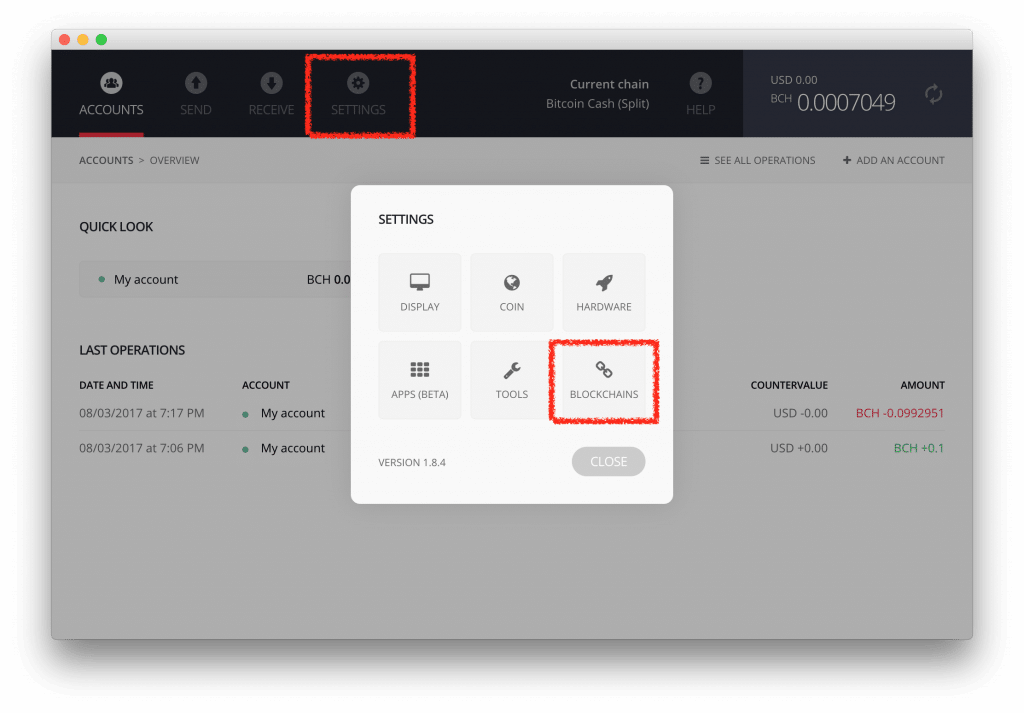 Settings - blockchains