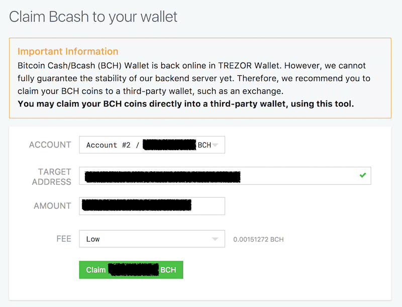 does trezor support bch bitcoin cash for buying eos