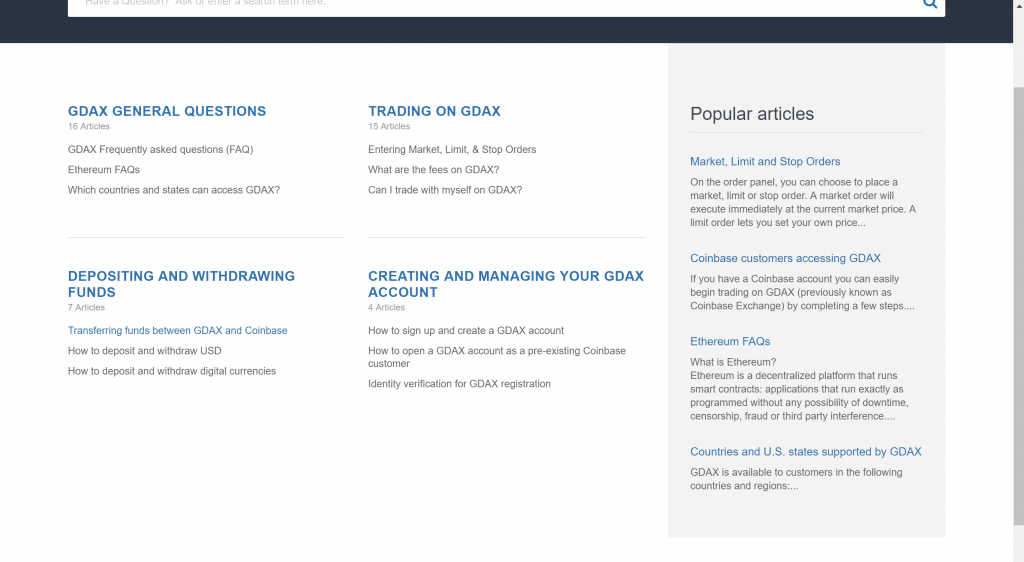 GDAX knowledge base