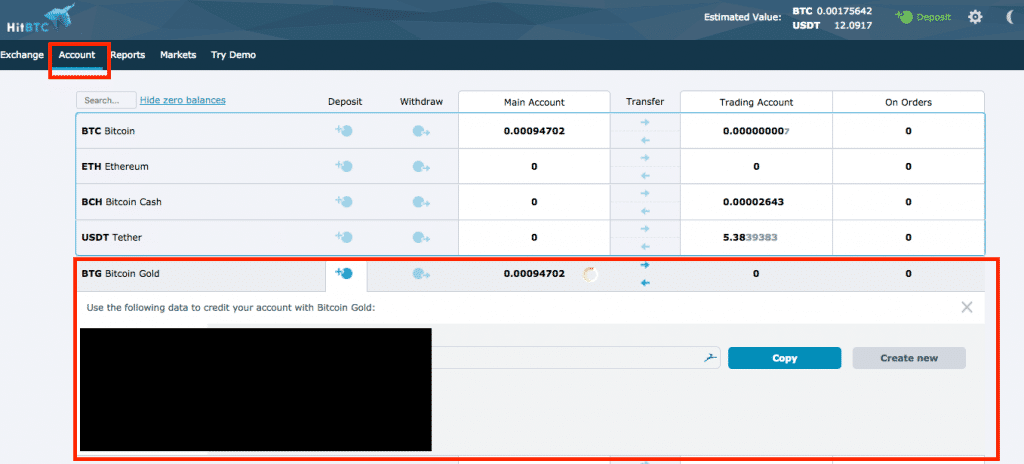 HitBTC deposit