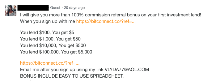 Bitconnect affiliate commission