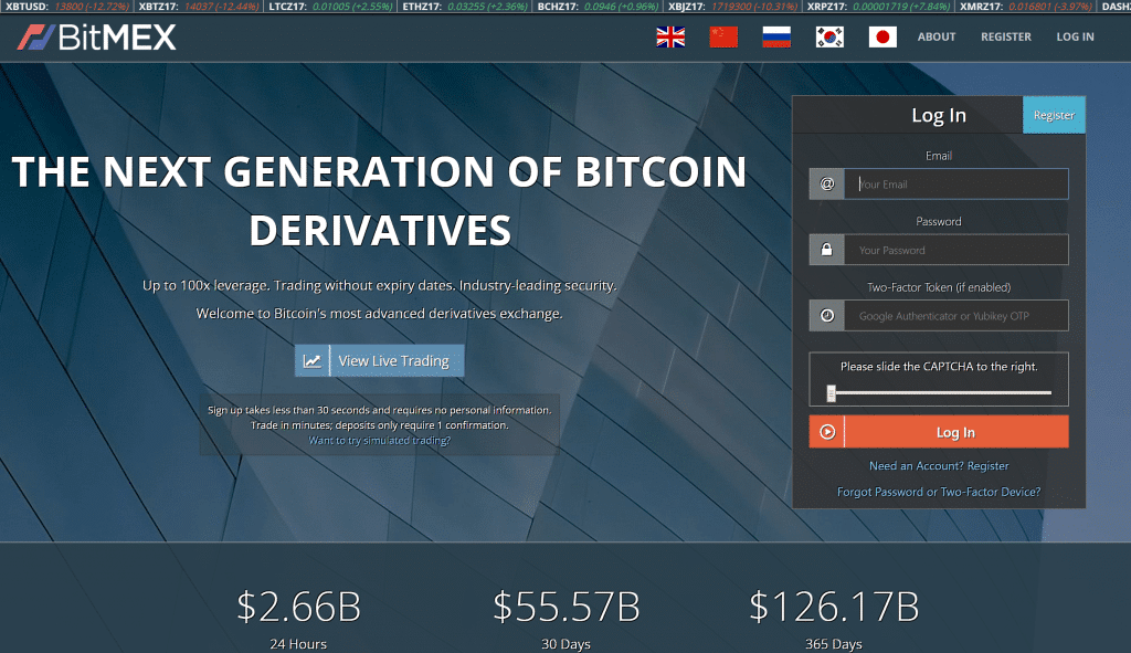 Bitmex homepage