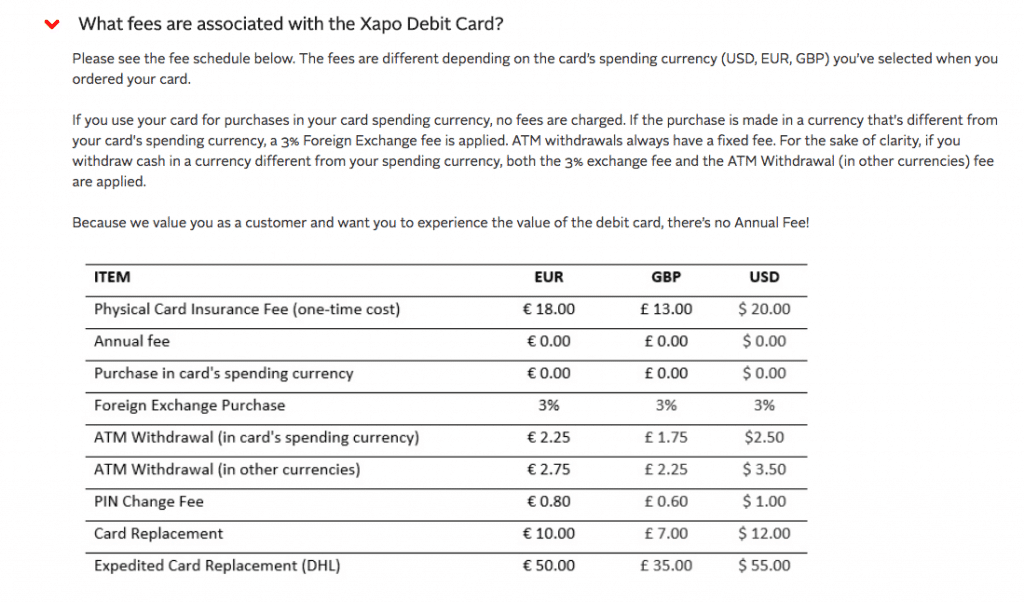 Xapo fees