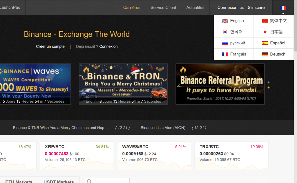 Binance language support