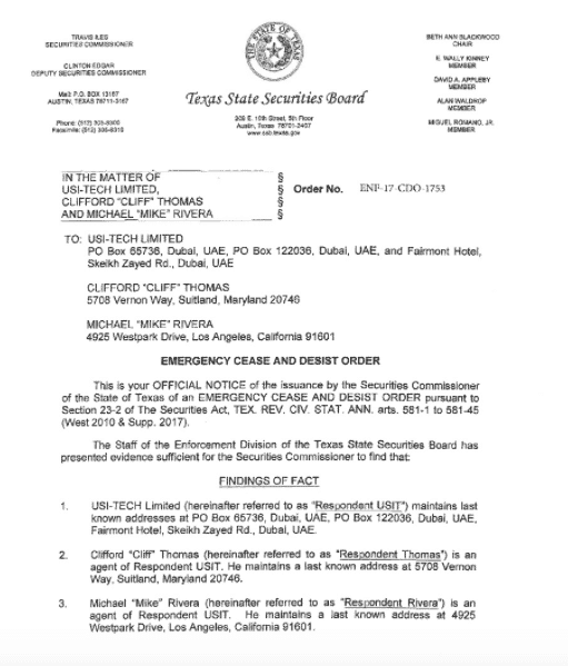 USI Tech Cease and Desist Order