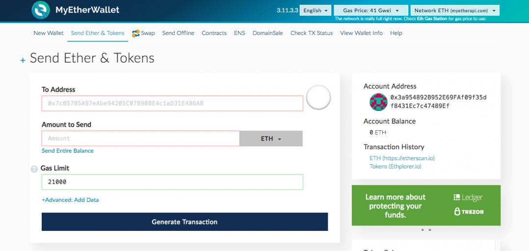 Halaman Transaksi MyEtherWallet