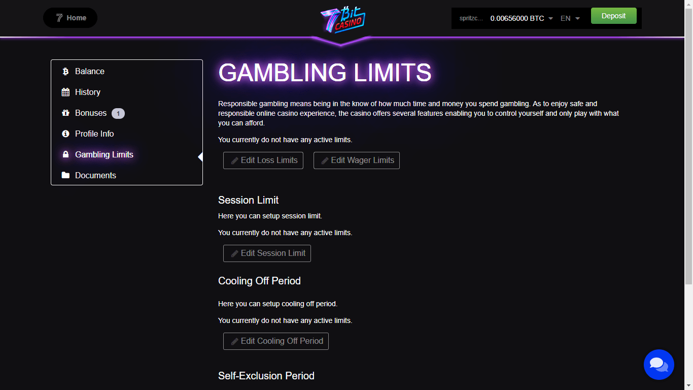 7BitCasino gambling limits