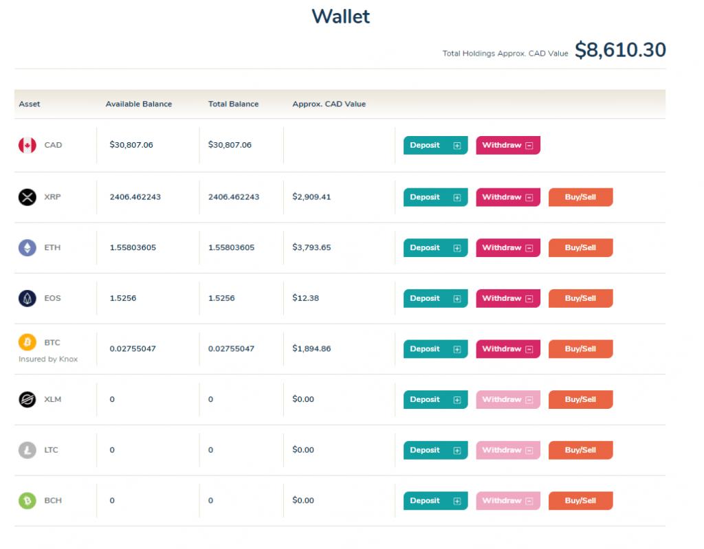 Bitbuy wallet screen