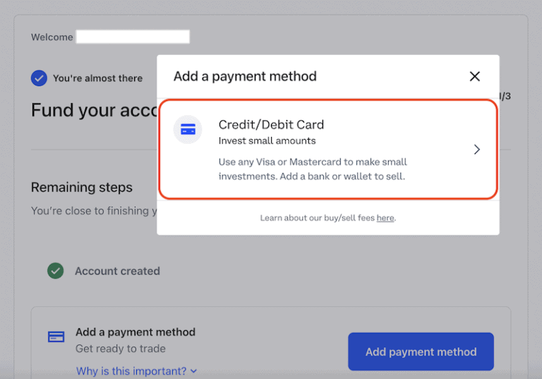can you add a credit card to coinbase