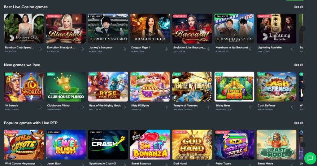 sportsbet casino games to choose from