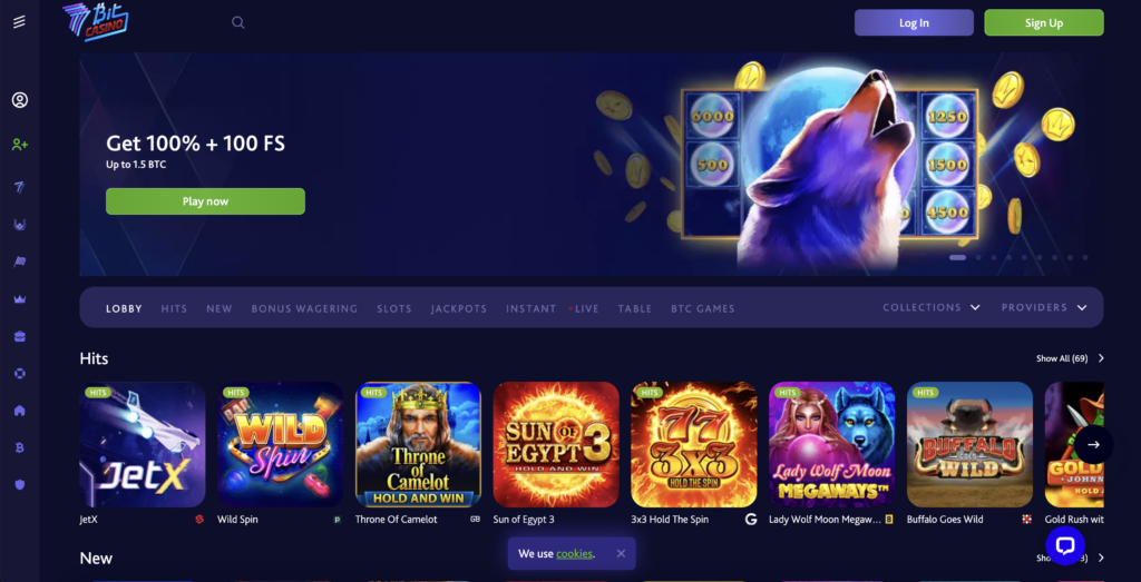 Homepage of 7Bit Casino crypto casino