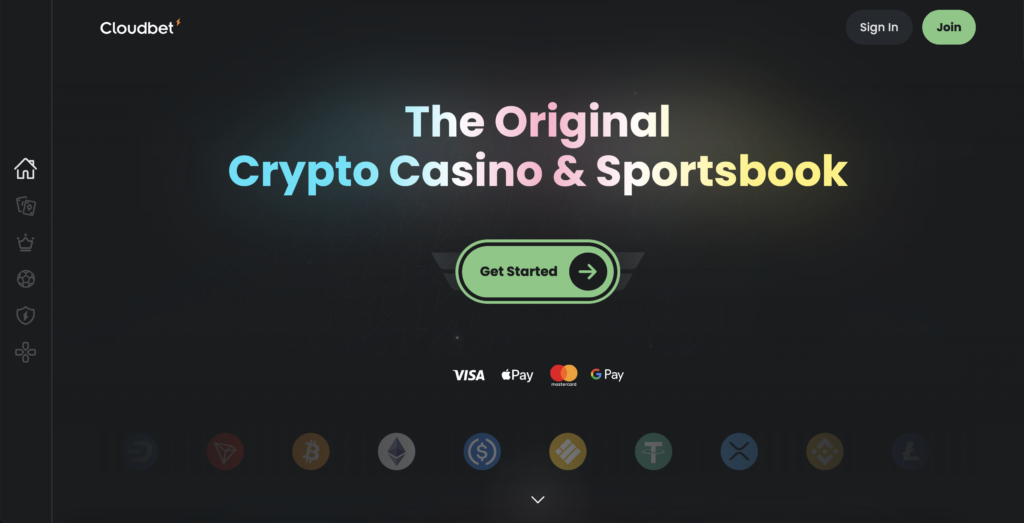 Homepage of Cloudbet crypto casino and sportsbook