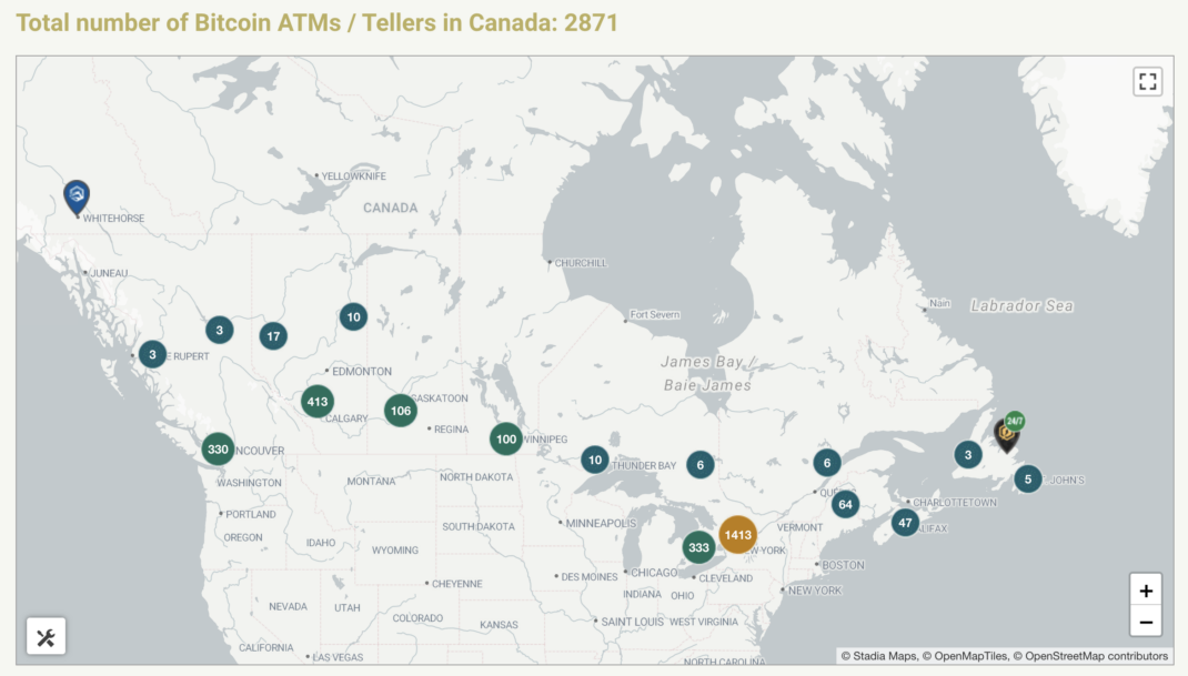 Bitcoin ATMs in Canada on CoinATMRadar