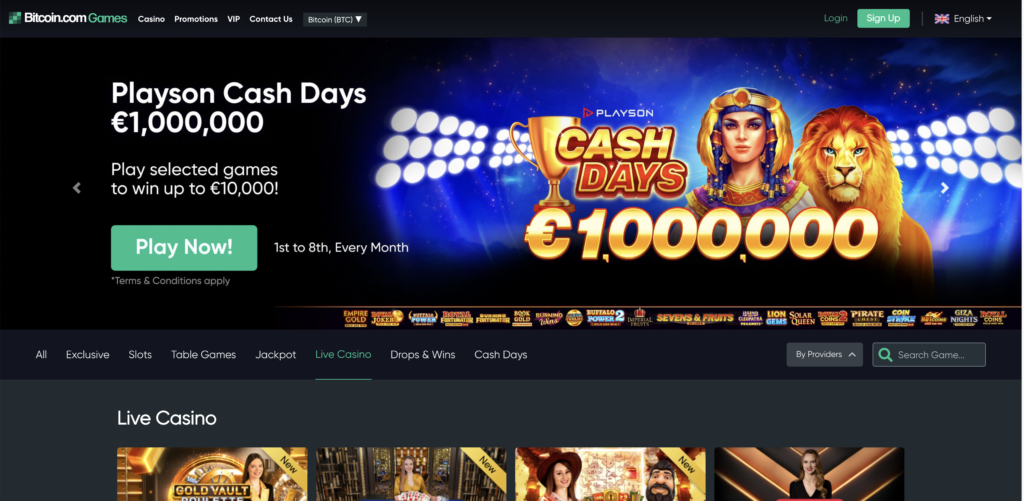 Bitcoin.com Games casino homepage