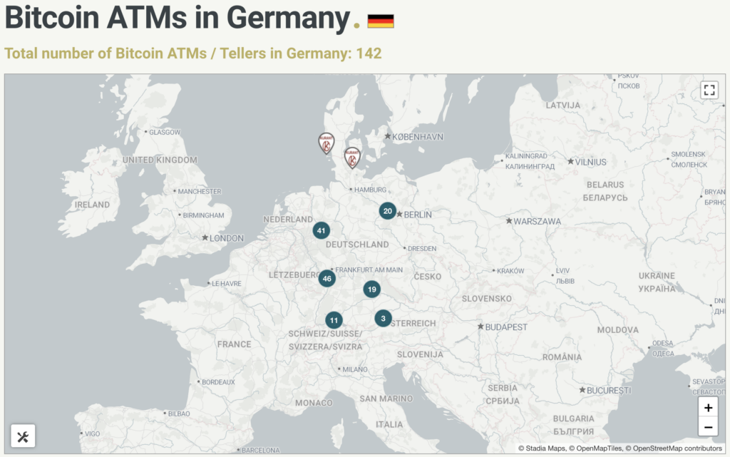 Bitcoin ATMs in Germany as seen on CoinATMRadar map