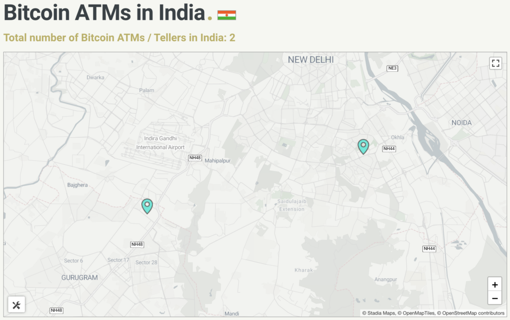 Bitcoin ATMs in India on CoinATMRadar