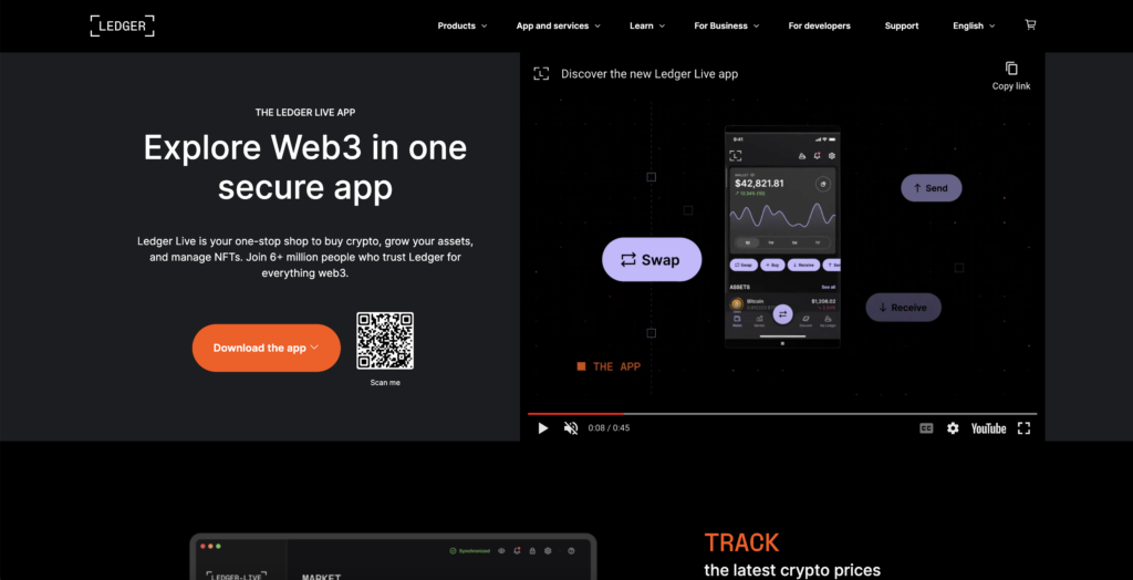Ledger Live screenshot showing options for download and a brief YouTube introduction video