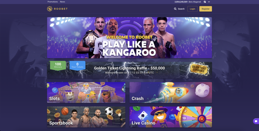 Roobet bitcoin casino homepage