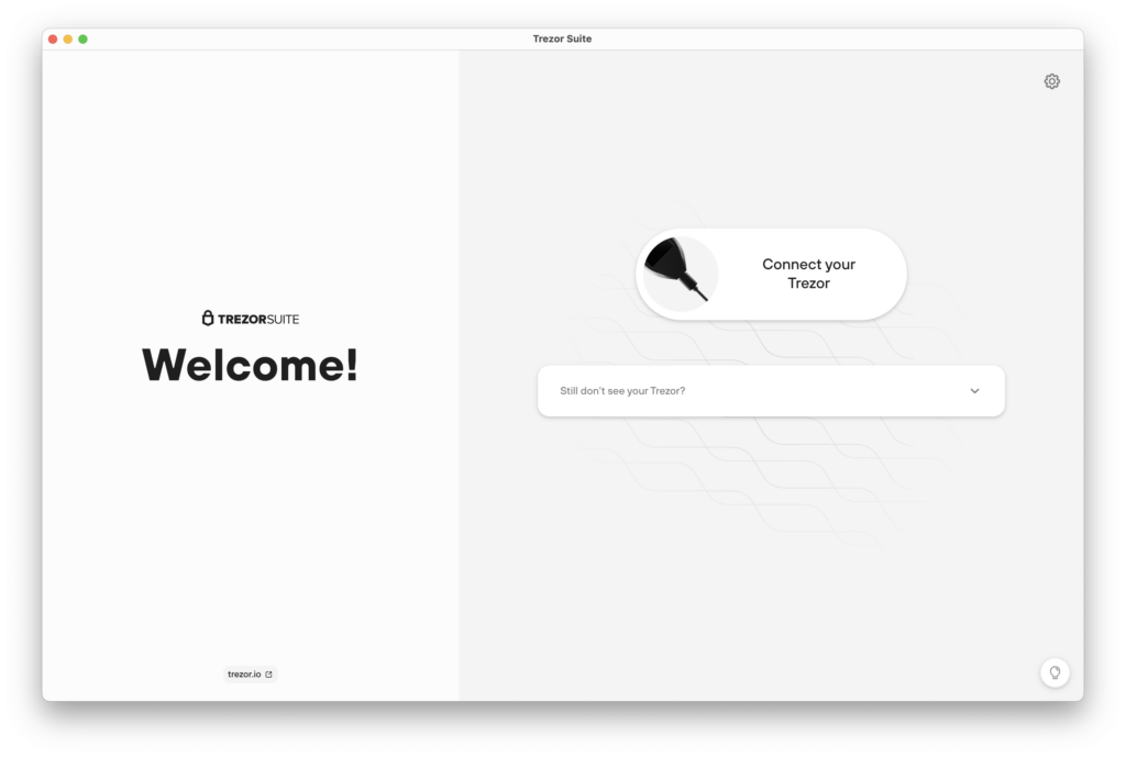 Trezor Suite startup screen