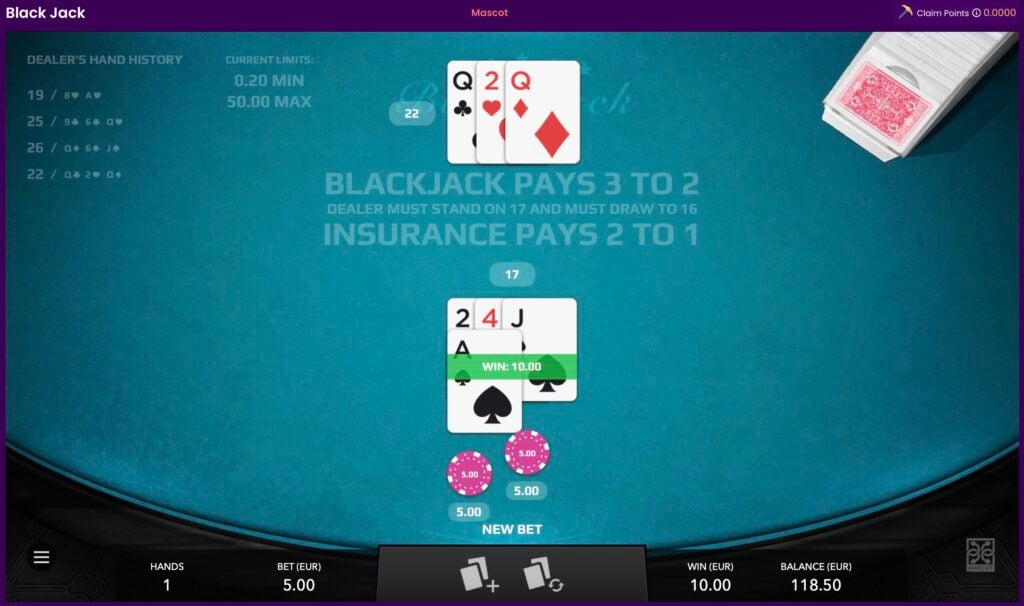 Blackjack on TrustDice online casino