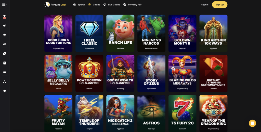FortuneJack casino homepage showing a small selection of their available crypto games