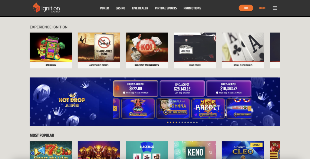 Ignition Casino homepage screenshot