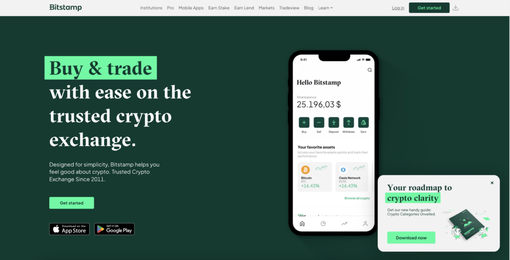 Bitstamp crypto exchange homepage screenshot
